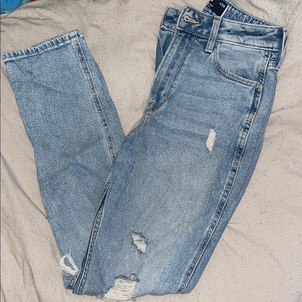 Hollister Light Blue Distressed Mom Jeans